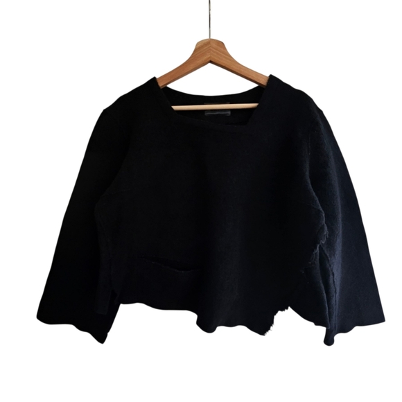 OSKA Oversized Asymmetric Artsy Black Cropped Wool Sweater Pullover Jenby Size M - Picture 3 of 15
